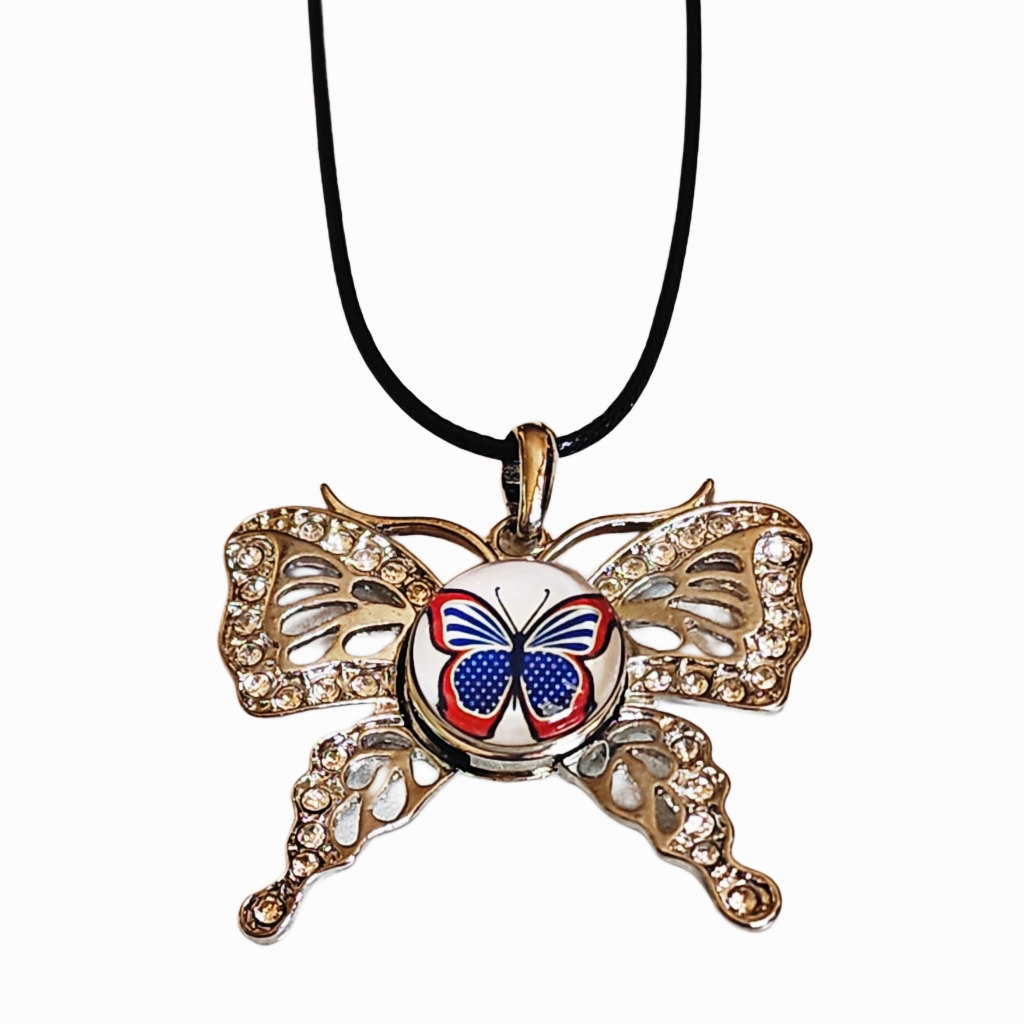 Interchangeable Snap Charm Butterfly Pendant Leather Necklace
